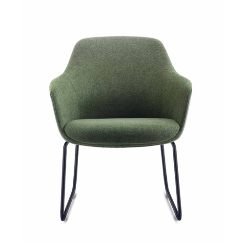 ASPEN TUB LOUNGE CHAIR 640W x 640D x 830mmH Sled Base Black Steel Frame Olive Seat